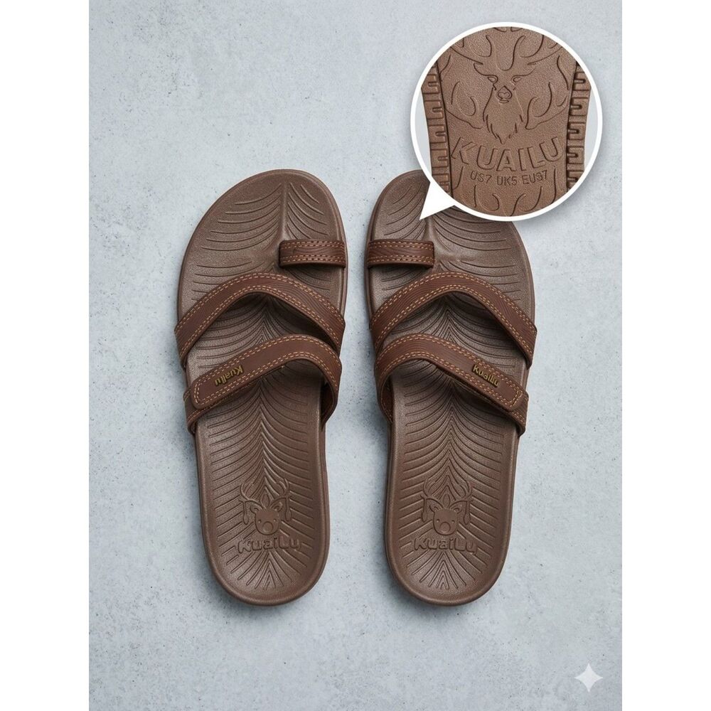 KuaiLu Womens Orthopedic Recovery Sandals Size 7 Brown Arch Support Flip Flops